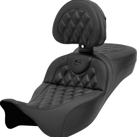 SADDLEMEN Roadsofa* Seat - with Backrest - Lattice Stitch - Carbon Fiber - FL' 08-'23 808-07CF-184BR - Team Dream Rides