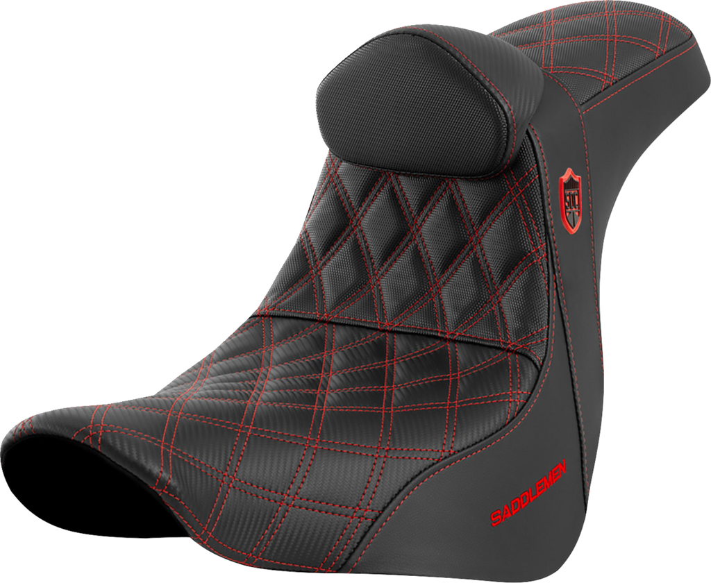 SADDLEMEN Pro Series SDC Performance Seat - with Backrest - Red Stitch - FL/FX '18-'23 SC81829REDRT - Team Dream Rides