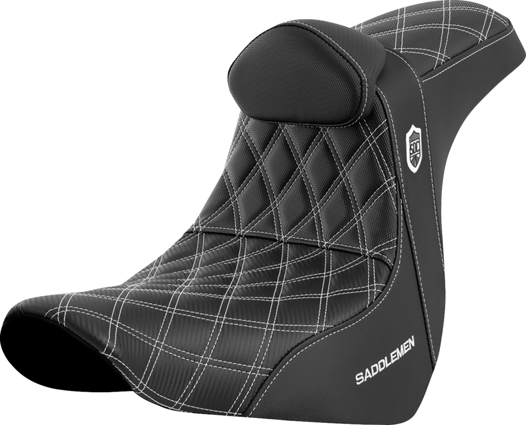 SADDLEMEN Pro Series SDC Performance Seat - with Backrest - White Stitch - FL/FX '18-'23 SC81829WHIRT - Team Dream Rides