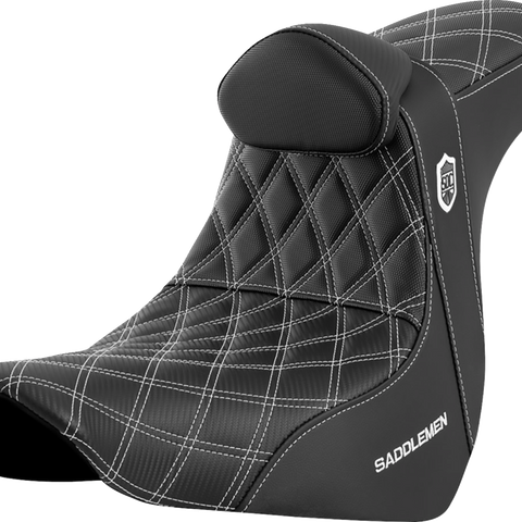 SADDLEMEN Pro Series SDC Performance Seat - with Backrest - White Stitch - FL/FX '18-'23 SC81829WHIRT - Team Dream Rides