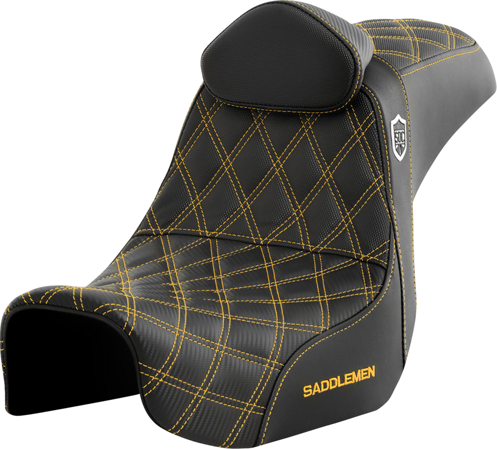 SADDLEMEN Pro Series SDC Performance Seat - with Backrest - Gold Stitch - Dyna '06-'17 SC80604GOLRT - Team Dream Rides