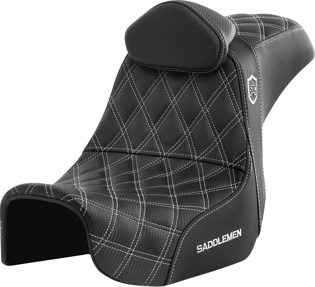 SADDLEMEN Pro Series SDC Performance Seat - with Backrest - White Stitch - Dyna '06-'17 SC80604WHIRT - Team Dream Rides