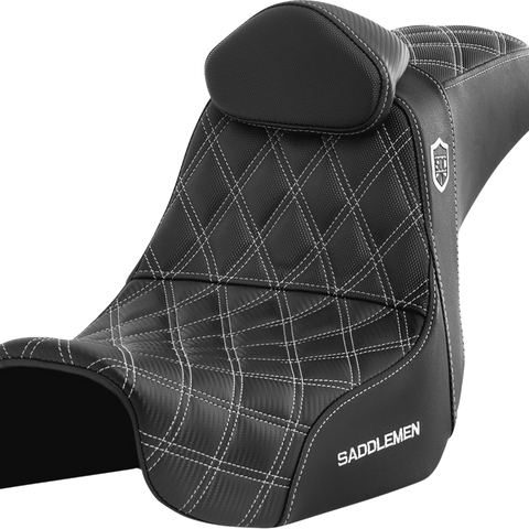 SADDLEMEN Pro Series SDC Performance Seat - with Backrest - White Stitch - Dyna '06-'17 SC80604WHIRT - Team Dream Rides