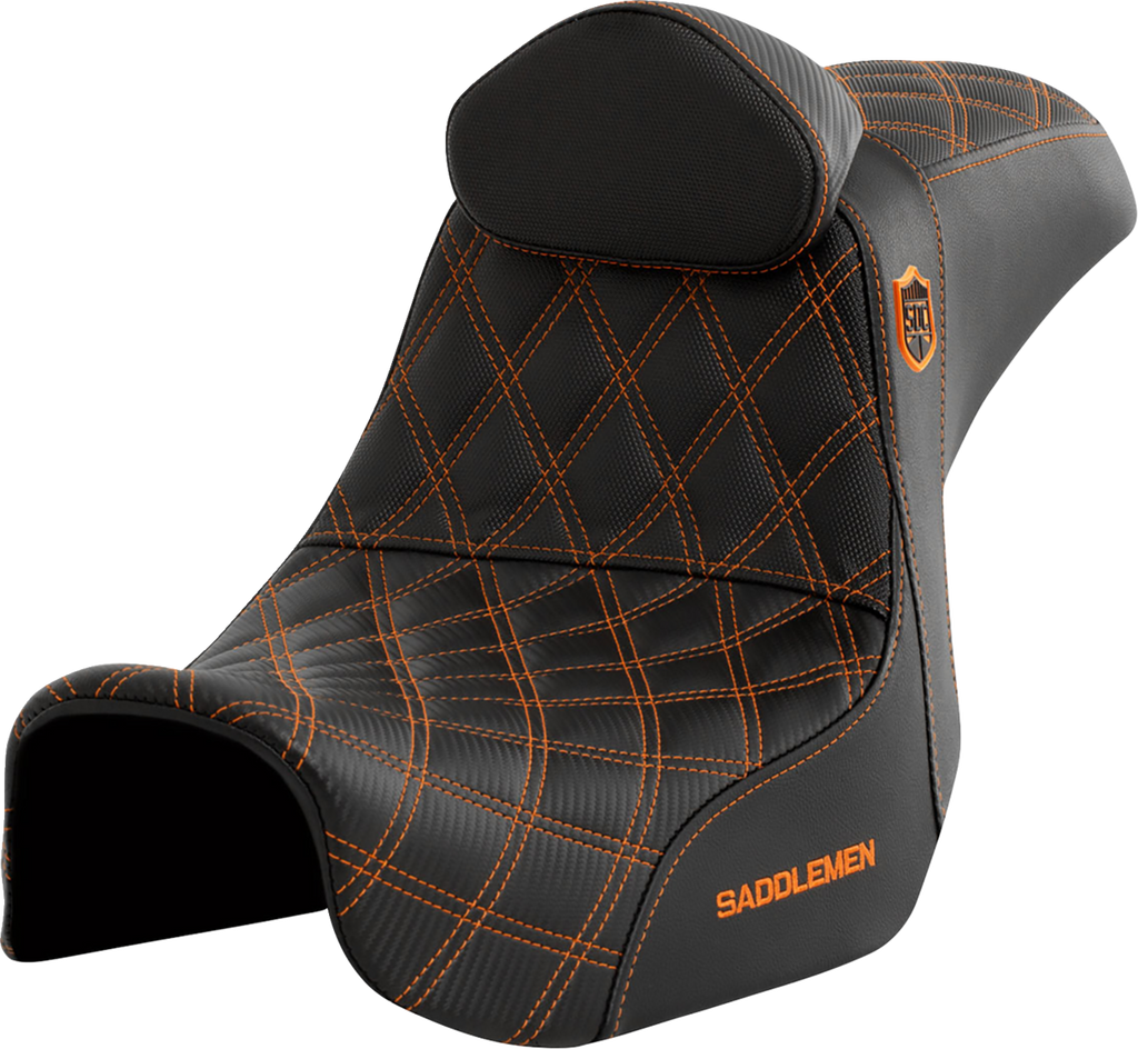 SADDLEMEN Pro Series SDC Performance Seat - with Backrest - Orange Stitch - Dyna '06-'17 SC80604ORART - Team Dream Rides