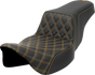 SADDLEMEN Step-Up Front Seat with Lattice Stitch and Gold Detailing for Harley FLH/FLT 2008-2023 – Part 808-07E-17207