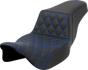 SADDLEMEN Step-Up Front Lattice Stitch Seat with Blue Stitch for Harley FLH/FLT '08-'23 Part 808-07E-17201