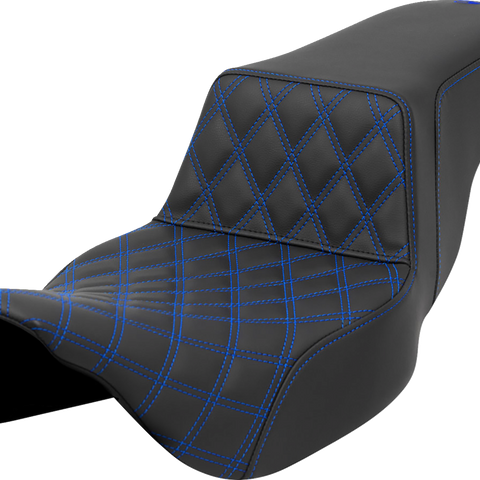 SADDLEMEN Step-Up Front Lattice Stitch Seat with Blue Stitch for Harley FLH/FLT '08-'23 Part 808-07E-17201