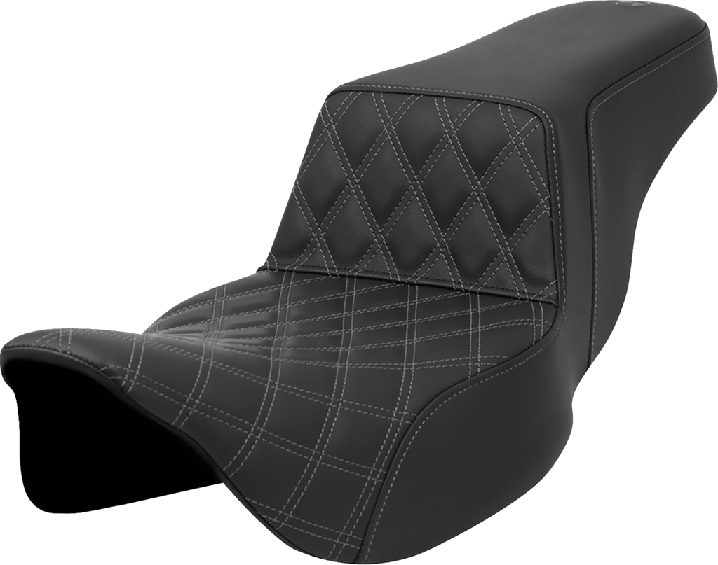 SADDLEMEN Step-Up Seat - Front Lattice Stitch - Gray Stitch - Extended Reach - FLH/FLT '08-'23 A808-07E-172GRE - Team Dream Rides