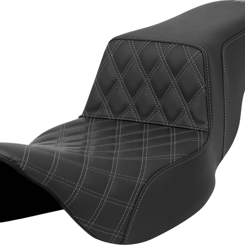 SADDLEMEN Step-Up Seat - Front Lattice Stitch - Gray Stitch - Extended Reach - FLH/FLT '08-'23 A808-07E-172GRE - Team Dream Rides