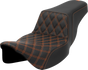 SADDLEMEN Step-Up Seat - Front Lattice Stitch - Orange Stitch - Extended Reach - FLH/FLT '08-'23 A808-07E-172ORA - Team Dream Rides