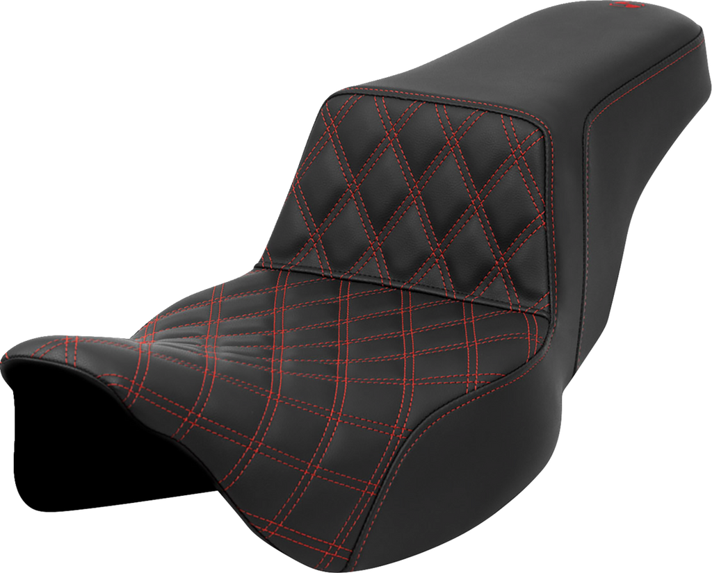 SADDLEMEN Step-Up Seat - Front Lattice Stitch - Red Stitch - Extended Reach - FLH/FLT '08-'23 A808-07E-172RED - Team Dream Rides