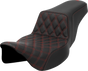 SADDLEMEN Step-Up Seat - Front Lattice Stitch - Red Stitch - Extended Reach - FLH/FLT '08-'23 A808-07E-172RED - Team Dream Rides