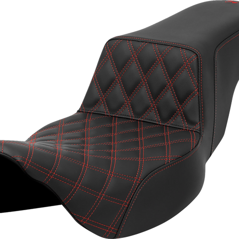SADDLEMEN Step-Up Seat - Front Lattice Stitch - Red Stitch - Extended Reach - FLH/FLT '08-'23 A808-07E-172RED - Team Dream Rides
