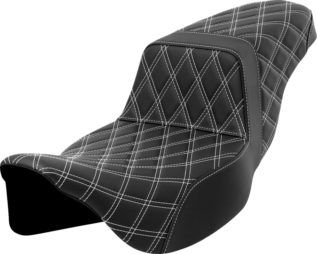 SADDLEMEN Step-Up Seat - Lattice Stitch - White Stitch - Extended Reach - FLH/FLT '08-'23 A808-07E-175WHI