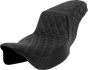 SADDLEMEN Step-Up Seat - Lattice Stitch - Dark Gray Stitch - Extended Reach - FLH/FLT '08-'23 A808-07E-175GRE - Team Dream Rides