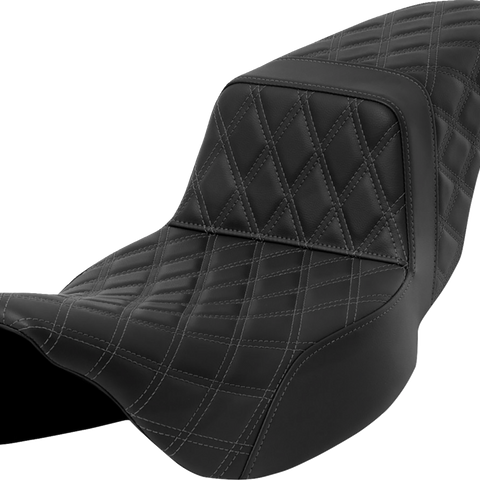 SADDLEMEN Step-Up Seat - Lattice Stitch - Dark Gray Stitch - Extended Reach - FLH/FLT '08-'23 A808-07E-175GRE - Team Dream Rides