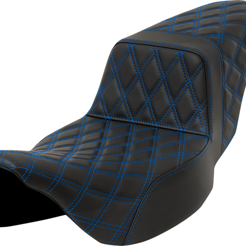 SADDLEMEN Step-Up Seat - Lattice Stitch - Blue Stitch - Extended Reach - FLH/FLT '08-'23 A808-07E-175BLU - Team Dream Rides