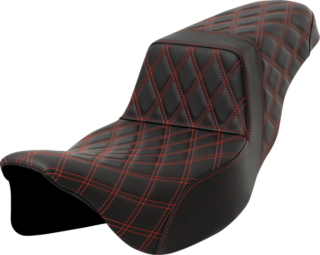 SADDLEMEN Step-Up Seat - Lattice Stitch - Red Stitch - Extended Reach - FLH/FLT '08-'23 A808-07E-175RED