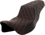 SADDLEMEN Step-Up Seat - Lattice Stitch - Red Stitch - Extended Reach - FLH/FLT '08-'23 A808-07E-175RED - Team Dream Rides