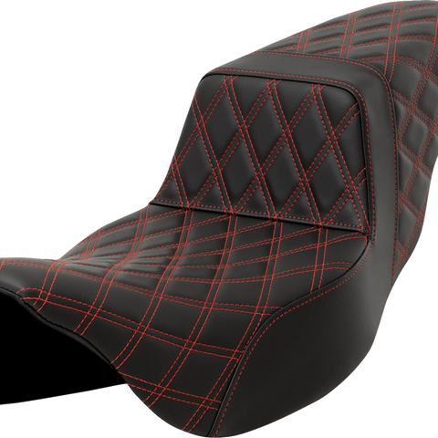 SADDLEMEN Step-Up Seat - Lattice Stitch - Red Stitch - Extended Reach - FLH/FLT '08-'23 A808-07E-175RED - Team Dream Rides