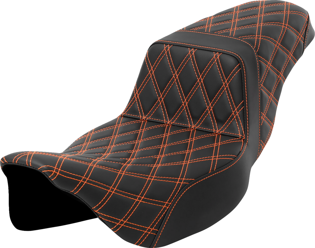 SADDLEMEN Step-Up Seat - Lattice Stitch - Orange Stitch - Extended Reach - FLH/FLT '08-'23 A808-07E-175ORA