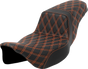 SADDLEMEN Step-Up Seat - Lattice Stitch - Orange Stitch - Extended Reach - FLH/FLT '08-'23 A808-07E-175ORA - Team Dream Rides