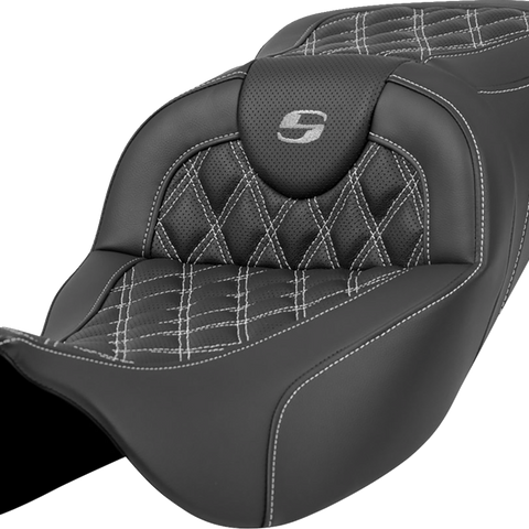 SADDLEMEN Extended Reach Roadsofa* Seat - Lattice Stitch - Silver Stitch - without Backrest - FL '08-'23 A808-07B-184SIL - Team Dream Rides