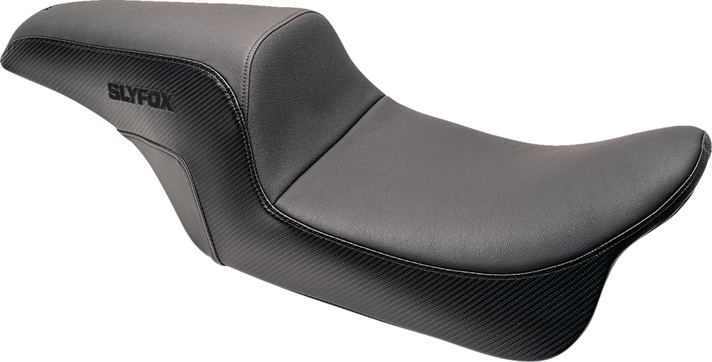 SLYFOX Slyfox Seat - Black Logo - Smooth Vinyl - Carbon Fiber - Dyna '06-'17 SlyFox4682A - Team Dream Rides