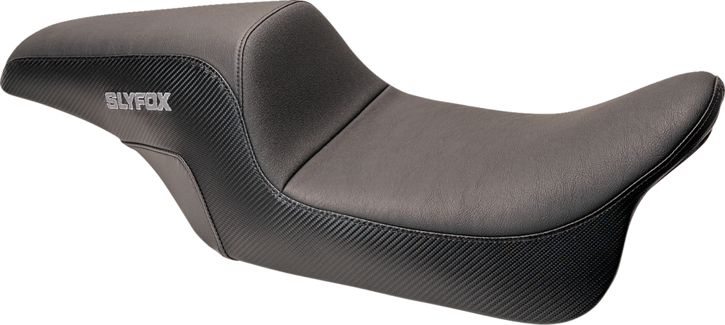 SLYFOX Slyfox Seat - Gray Logo - Smooth Vinyl - Carbon Fiber - Dyna '06-'17 SlyFox4682B - Team Dream Rides