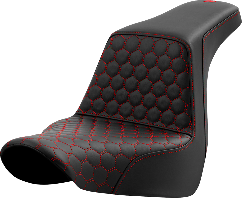 SADDLEMEN Step-Up Seat - Honeycomb - Red Stitching - FL/FX '18-'24 A818-29-177RED