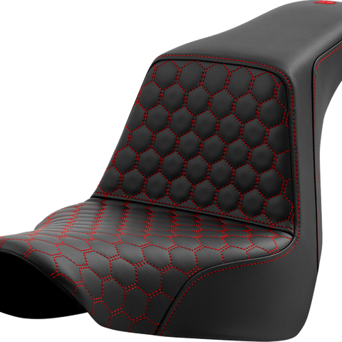 SADDLEMEN Step-Up Seat - Honeycomb - Red Stitching - FL/FX '18-'24 A818-29-177RED - Team Dream Rides