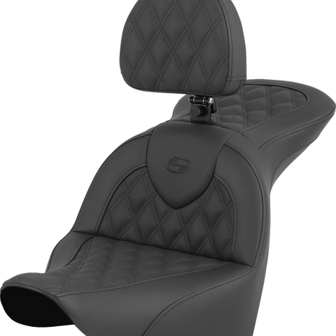 SADDLEMEN RoadSofa* Seat - Lattice Stitch - with Driver Backrest - FLFB/FXBR '18-'24 818-27-182BR - Team Dream Rides