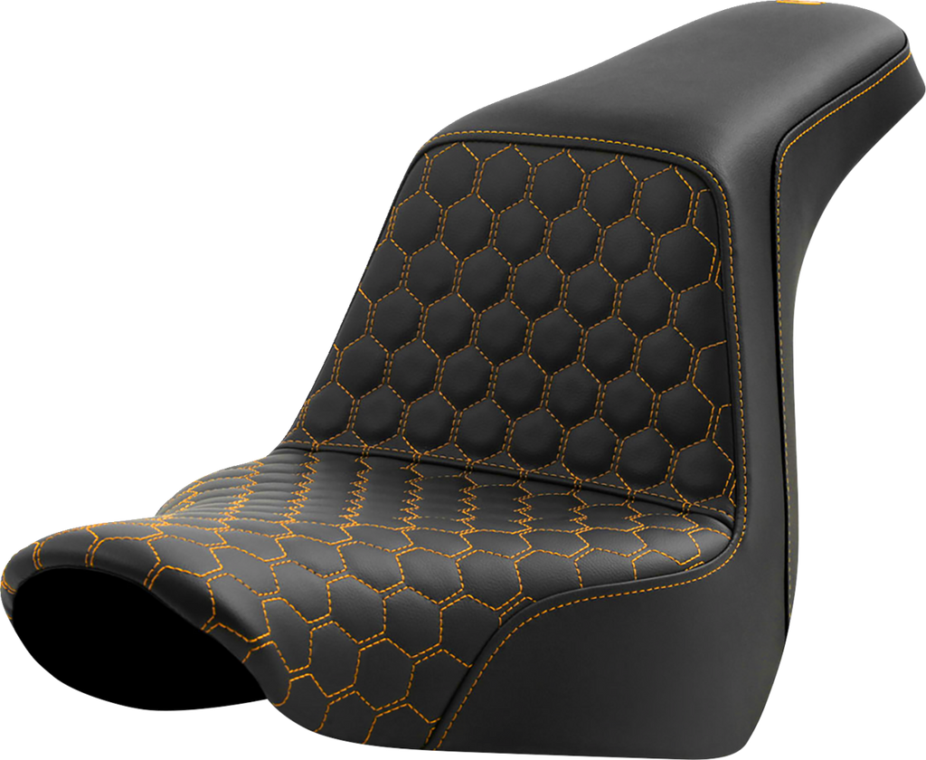 SADDLEMEN Step-Up Seat - Honeycomb - Gold Stitching - FL/FX '18-'24 A818-29-177GOL