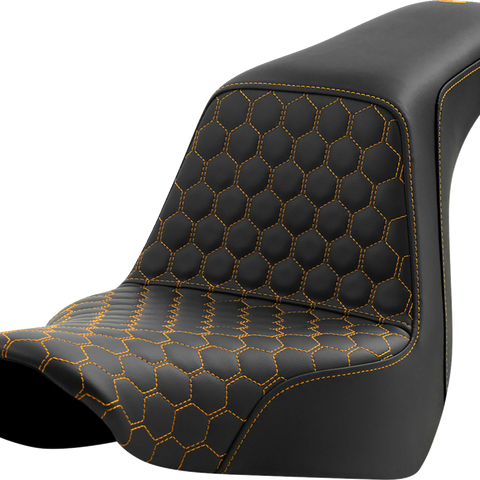 SADDLEMEN Step-Up Seat - Honeycomb - Gold Stitching - FL/FX '18-'24 A818-29-177GOL - Team Dream Rides