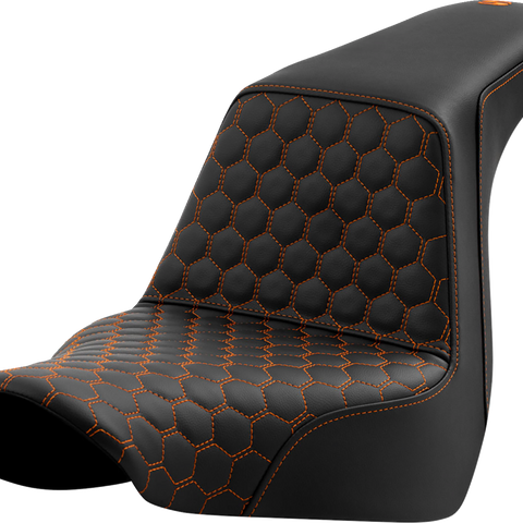 SADDLEMEN Step-Up Seat - Honeycomb - Orange Stitching - FL/FX '18-'24 A818-29-177ORA - Team Dream Rides