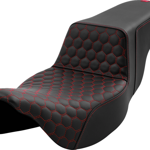 SADDLEMEN Step-Up Seat - Honeycomb - Extended Reach - Red Stitching - FL '08-'23 A808-07B-178RED - Team Dream Rides