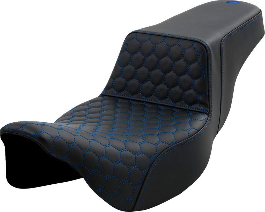 SADDLEMEN Step-Up Seat - Honeycomb - Extended Reach - Blue Stitching - FL '08-'23 A808-07B-178BLU