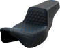 SADDLEMEN Step-Up Seat - Honeycomb - Extended Reach - Blue Stitching - FL '08-'23 A808-07B-178BLU - Team Dream Rides