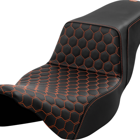 SADDLEMEN Step-Up Seat - Honeycomb - Extended Reach - Orange Stitching - FL '08-'23 A808-07B-178ORA - Team Dream Rides