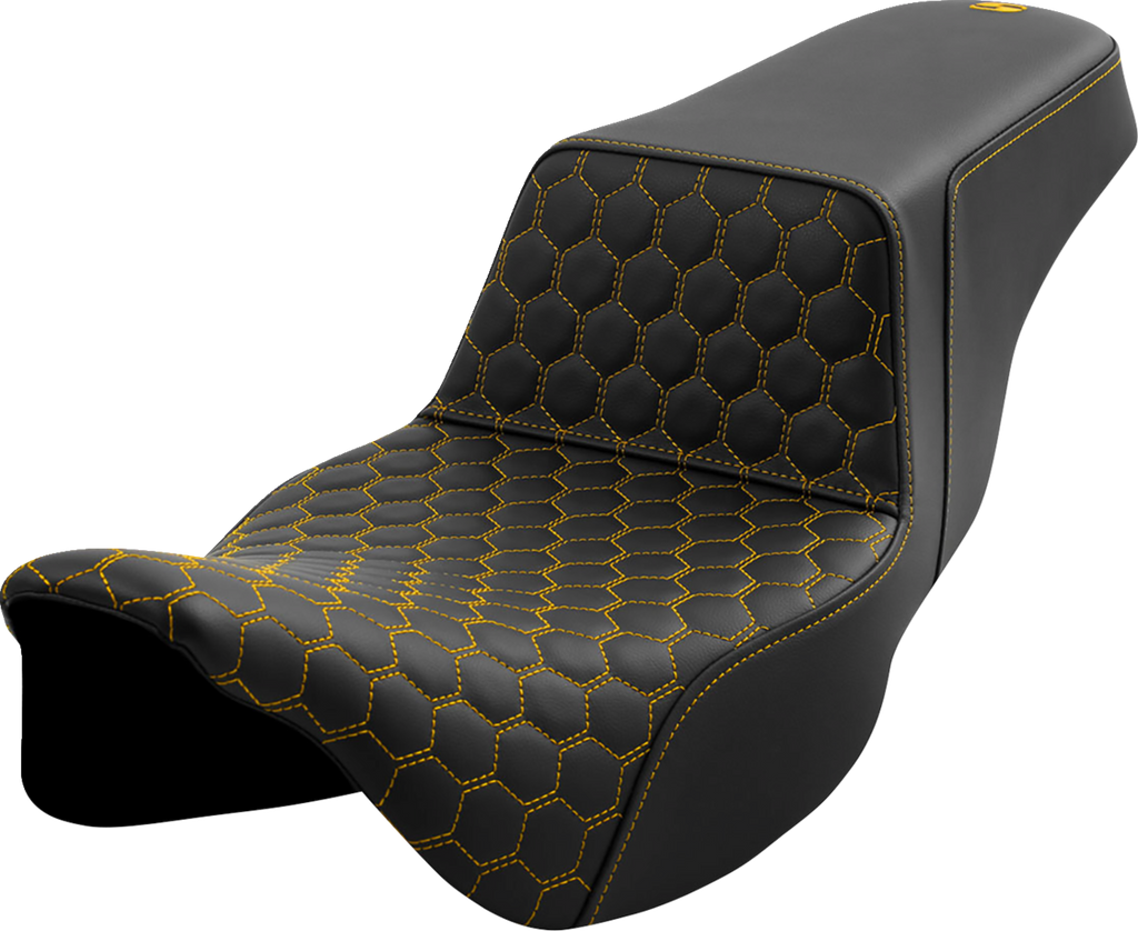 SADDLEMEN Step-Up Seat - Honeycomb - Extended Reach - Gold Stitching - FL '08-'23 A808-07B-178GOL