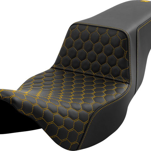 SADDLEMEN Step-Up Seat - Honeycomb - Extended Reach - Gold Stitching - FL '08-'23 A808-07B-178GOL - Team Dream Rides