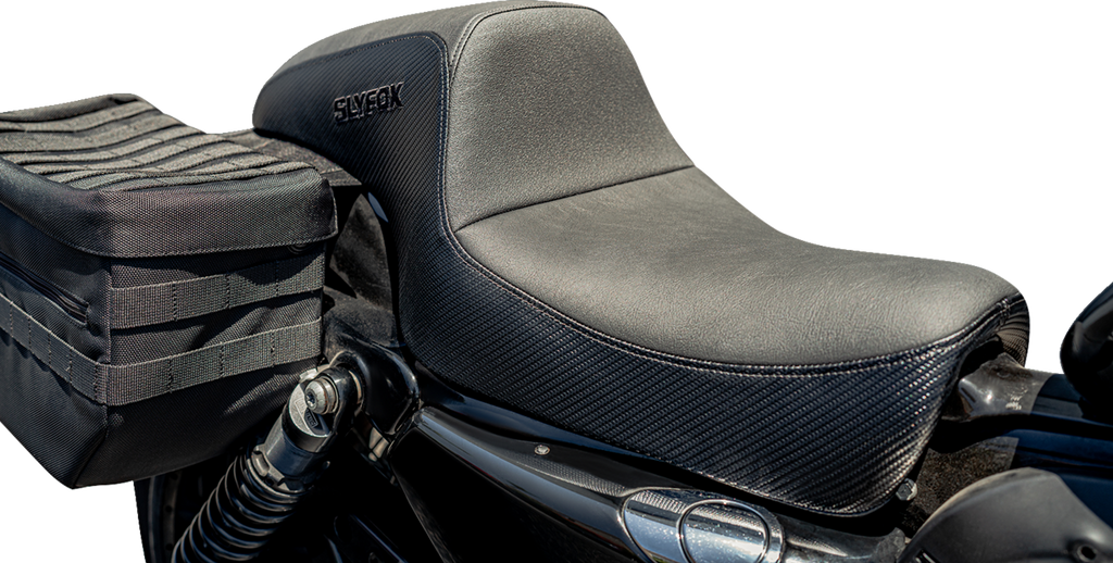 SLYFOX Slyfox Seat - Black Logo - Black Vinyl w/ Slipstop - Carbon Fiber - XL 4684A-slyfox - Team Dream Rides