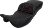 SADDLEMEN RoadSofa™ Seat - Honeycomb Pattern, Red Stitch - Extended Reach for FLH/FLT '08-'24 (Part 808-07B-19004)