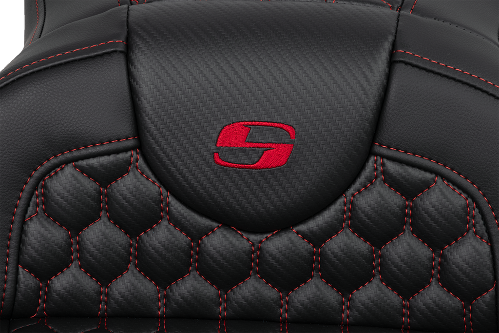 SADDLEMEN RoadSofa* Seat - Honeycomb - Red Stitch - Extended Reach - without Backrest - FLH/FLT '08-'23 A808-07B-190RED