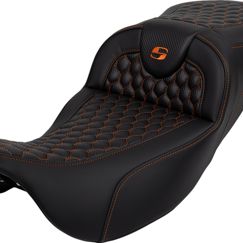 SADDLEMEN RoadSofa™ Seat with Honeycomb Cover and Extended Reach for FLH/FLT '08-'24 - Part 808-07B-19003