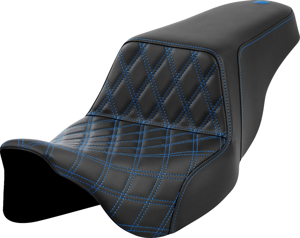 SADDLEMEN Step-Up Seat - Front Lattice Stitch - Blue Stitch - FLH/FLT '08-'23 A808-07B-172BLU