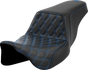 SADDLEMEN Step-Up Front Seat with Lattice Stitch - Blue Stitch for FLH/FLT 2008-2023 (Part #808-07B-17201)