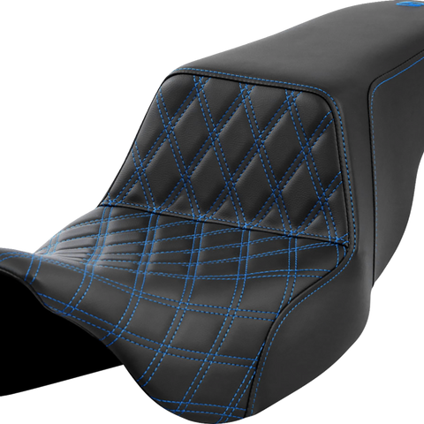 SADDLEMEN Step-Up Front Seat with Lattice Stitch - Blue Stitch for FLH/FLT 2008-2023 (Part #808-07B-17201)