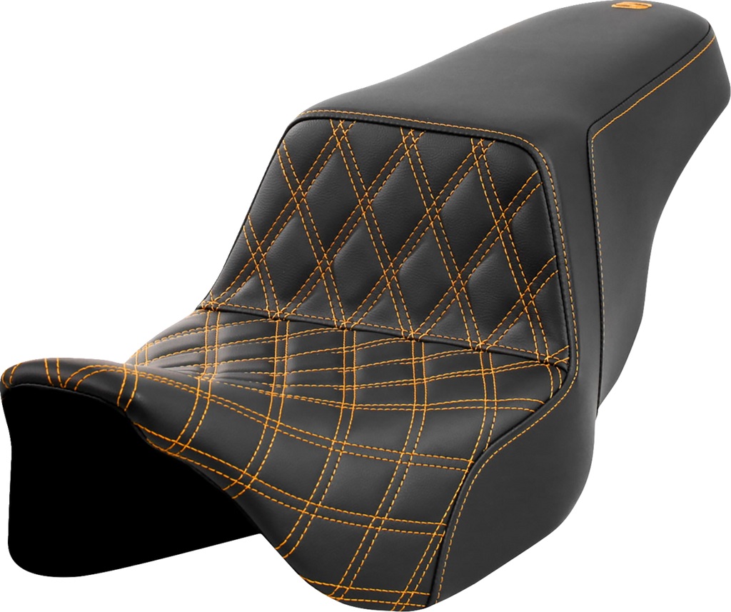 SADDLEMEN Step-Up Seat - Front Lattice Stitch - Gold Stitch - FLH/FLT '08-'23 A808-07B-172GOL