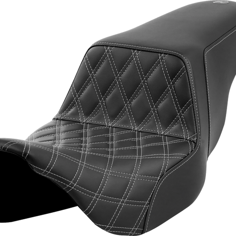 SADDLEMEN Step-Up Front Seat with Lattice Stitch - Dark Gray Stitch for FLH/FLT '08-'23 | Part 808-07B-17202